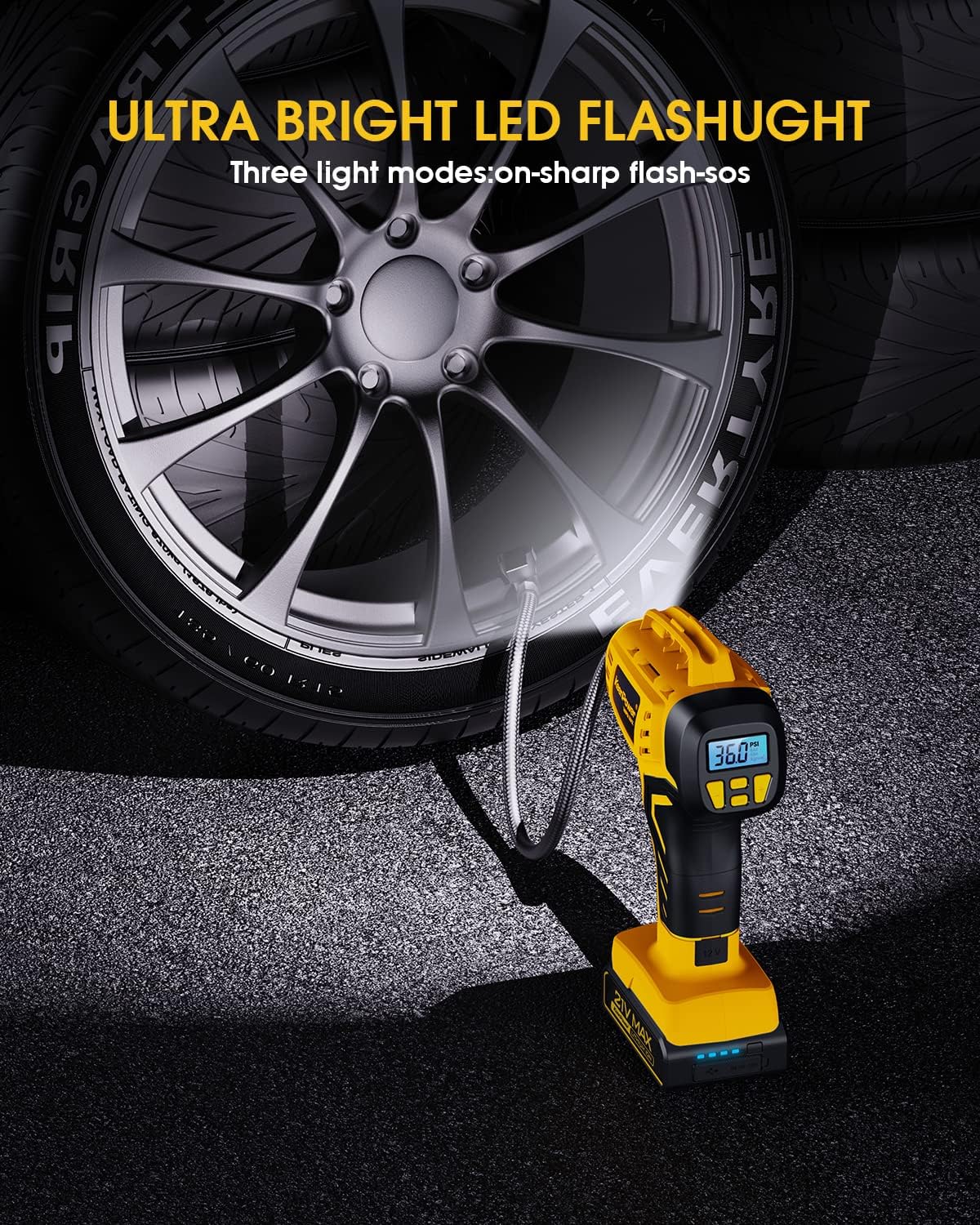 Tire Inflator Portable Air Compressor 21V Battery Powered 160PSI