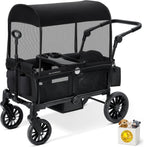 ELEMARA Foldable Wagon Stroller, Stroller Wagon for 2 Kids, Premium All Terrain Wagon for Kids with Removable Canopy, Adjustable Push/Pull Handle