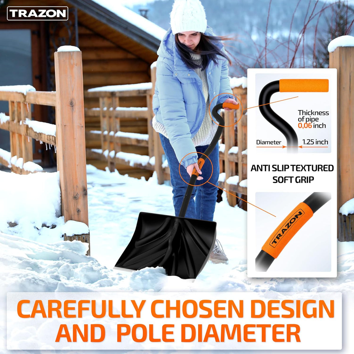 Snow Shovel Heavy Duty for Driveway with Ergonomic Handle to Use Without Backpain for Home Garage Car - Snow Shovel with 18 Inch Blade Large Capacity