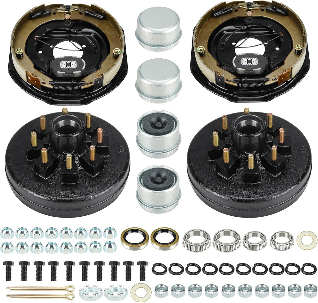 Aeagle 8 on 6.5" Bolt Circle Hub Drum Kits w/ 12" x 2" Left and Right Electric Brake for 7,000lbs Trailer Axle,Cone Bearing