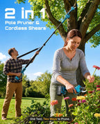 SEESII 2-in-1 Pole Pruning Shears, 1.6" Cutting Diameter Cordless Electric Pole Pruners, Brushless Motor, Dual 4.0Ah Batteries, Extra SK5 Blade, 4