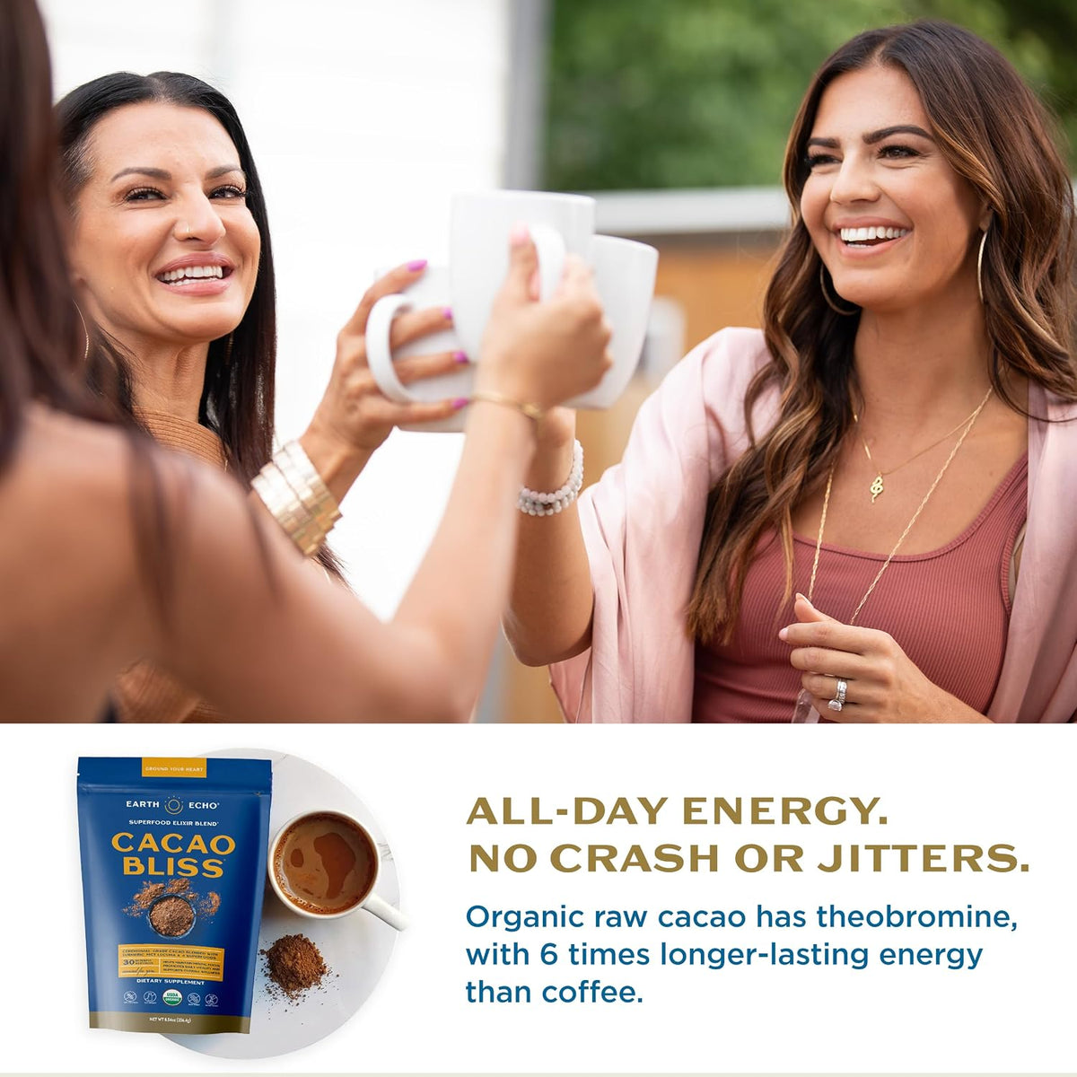Earth Echo Cacao Bliss, Organic Cacao Powder Drink Mix, 30 Servings