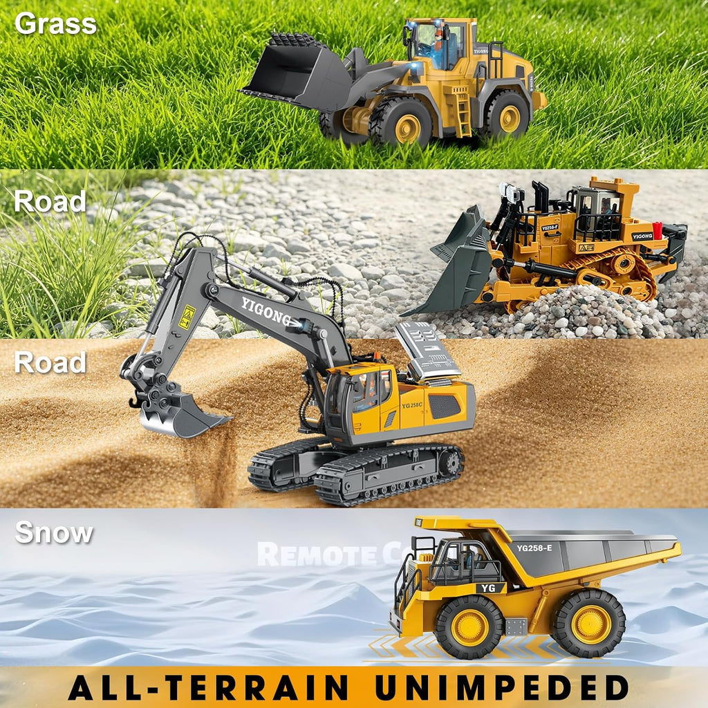 Remote Control Excavator (11-Channel), Dump Truck, Bulldozer, Loader (9-Channel), 2.4GHz Remote Control Construction Vehicles, Made of ABS, with Cool