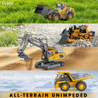 Remote Control Excavator (11-Channel), Dump Truck, Bulldozer, Loader (9-Channel), 2.4GHz Remote Control Construction Vehicles, Made of ABS, with Cool