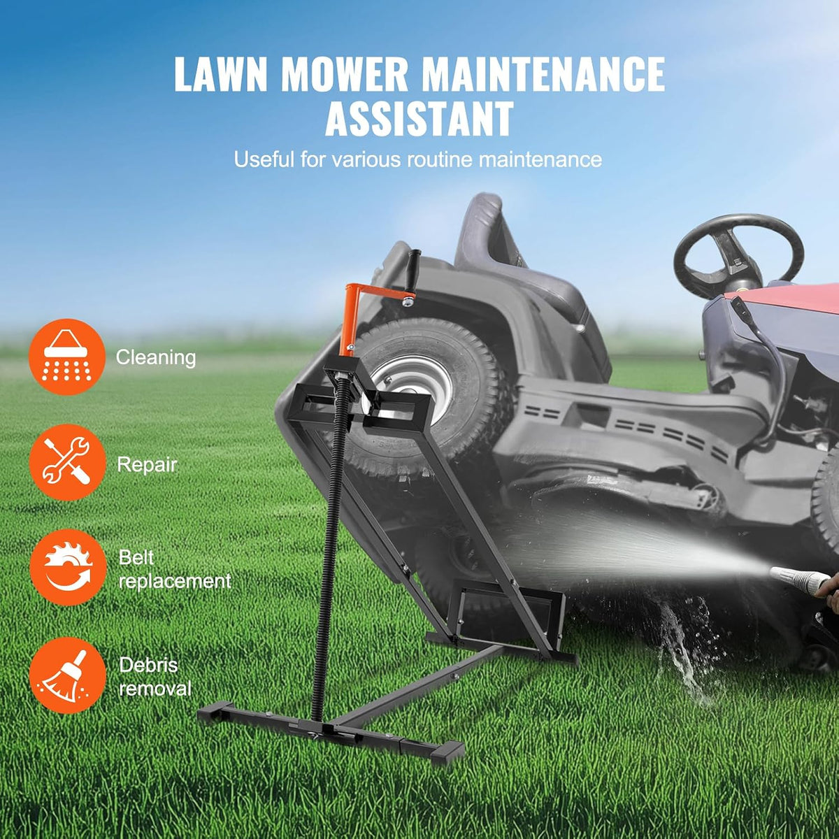 VEVOR Ride on Lawn Mower Lift Jack, 880 Lbs Weight Capacity, Telescopic Maintenance Jack with Crank Handle & Power Tool Handle, Foldable Lawn Tractor