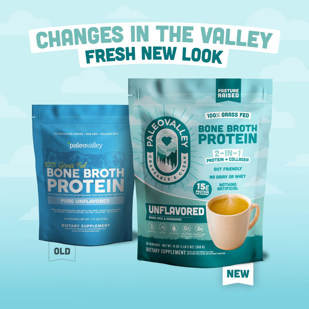 Paleovalley 100% Grass Fed Bone Broth Protein Powder, Unflavored