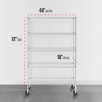 SafeRacks 5-Tier Wire Shelving with Wheels, NSF Heavy Duty 48x18x72 Rack