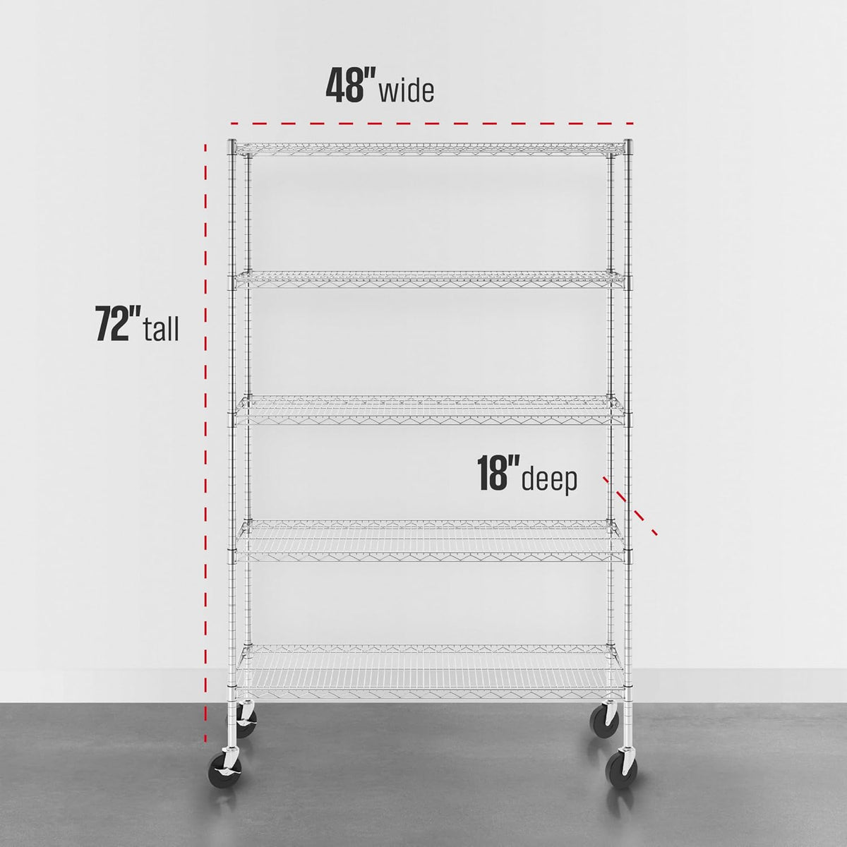 SafeRacks 5-Tier Wire Shelving with Wheels, NSF Heavy Duty 48x18x72 Rack