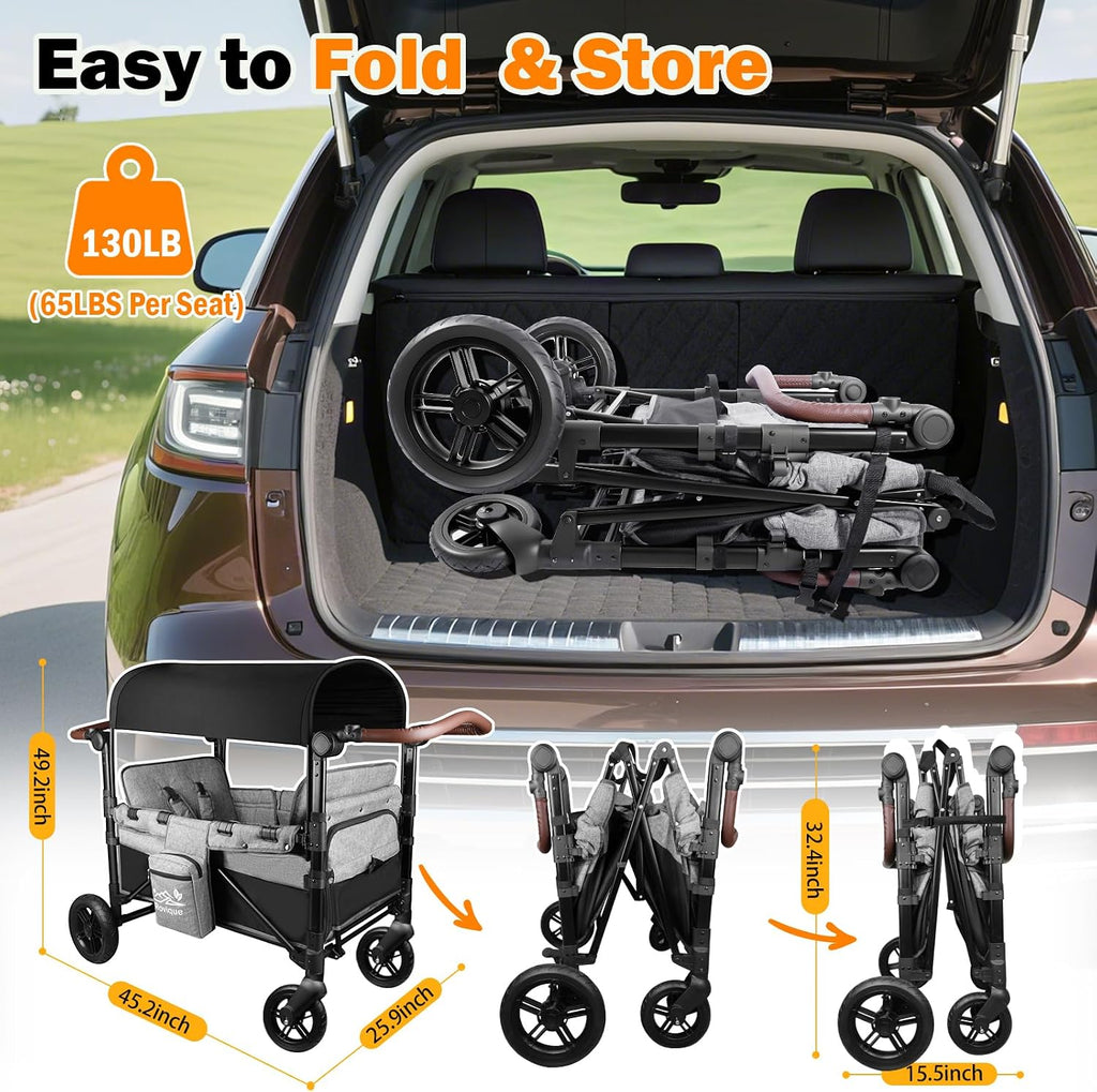 Wagon Stroller for 2 Kids, Aluminum Baby Wagon with Extra Long Extender