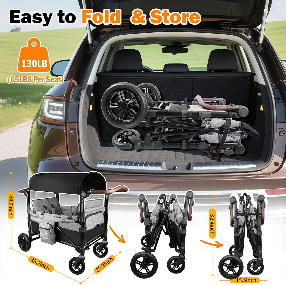 Wagon Stroller for 2 Kids, Aluminum Baby Wagon with Extra Long Extender