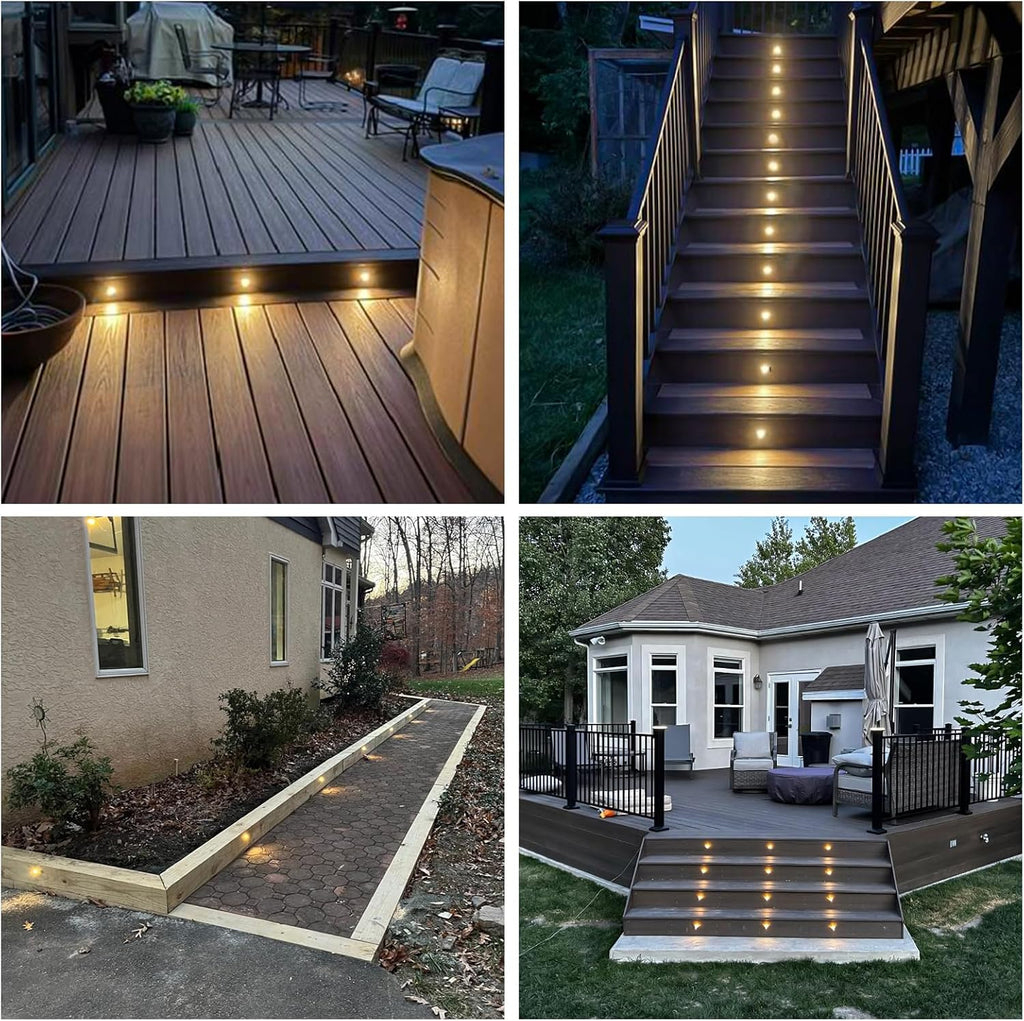 12 Pack Recessed Low Voltage LED Step Riser Light, Diameter 1" Mini Size Landscape Lighting for Outdoor Deck Stair Railing Post, 12V 3000K, Die-cast
