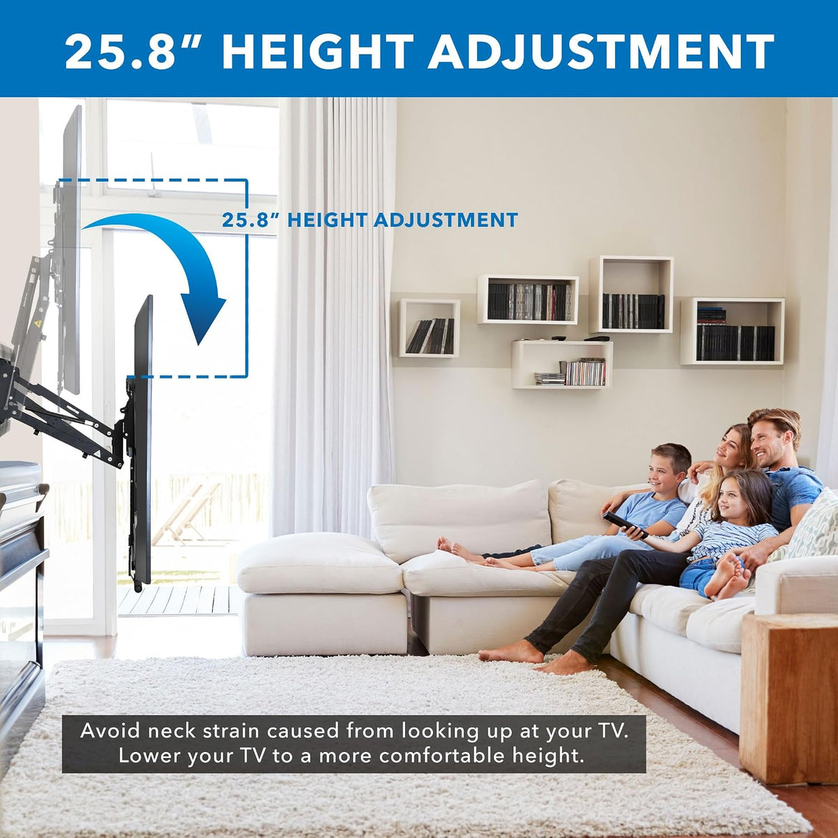 Mount-It! Fireplace Mantel TV Wall Mount, Above Fireplace Height Adjustable TV Mount, Pull Down Mantle Mount with Spring Assist, 65-85 inches, VESA