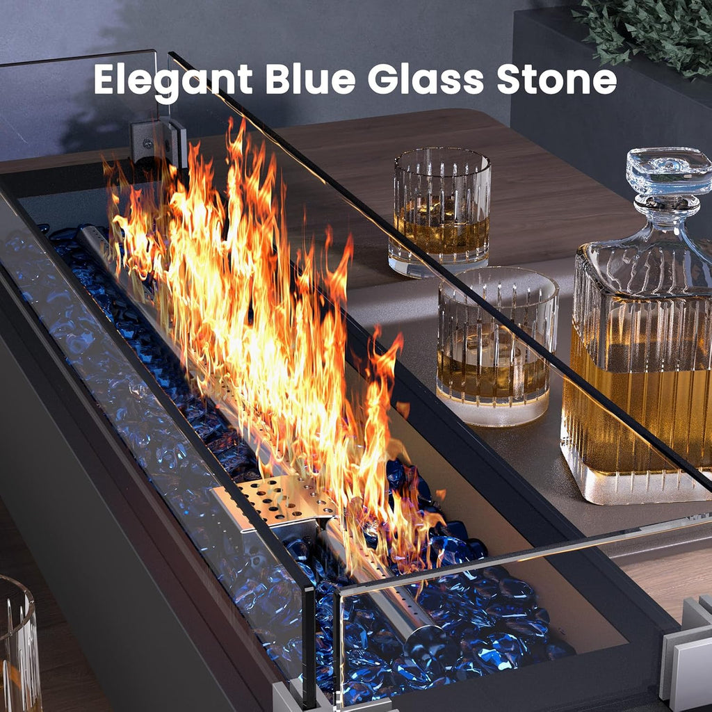 28 Inch Table Top Propane Fire Pit, 50,000 BTU Tabletop Firepit with Glass Wind Guard & Glass Beads, Portable Outdoor Portable Fireplace for Patio