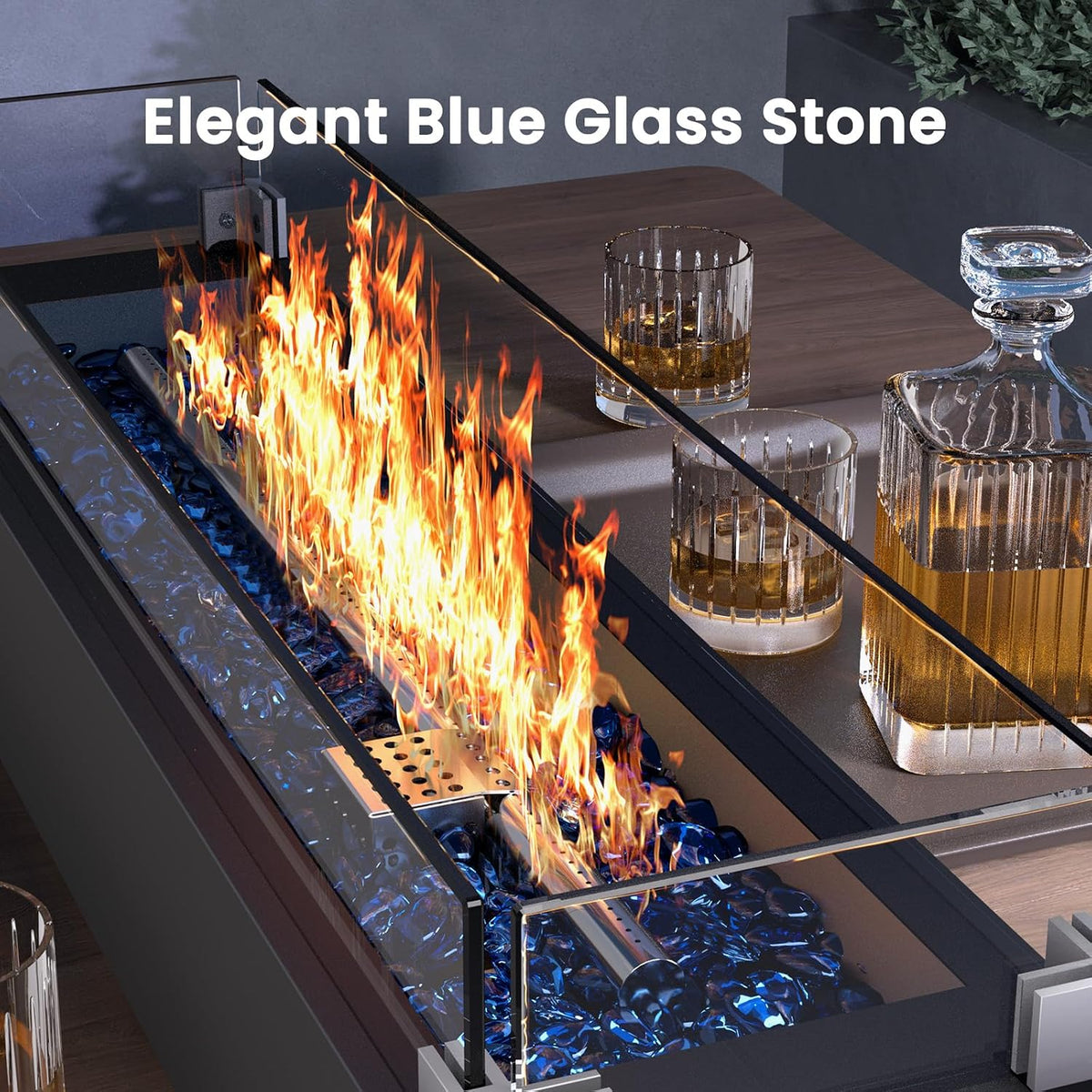 28 Inch Table Top Propane Fire Pit, 50,000 BTU Tabletop Firepit with Glass Wind Guard & Glass Beads, Portable Outdoor Portable Fireplace for Patio