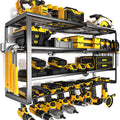 4 Layer Power Tool Organizer Wall Mount, Cordless Drill Hanger Storage Rack, Battery Tools Holder with Charging Station Shelf for Garage Organization