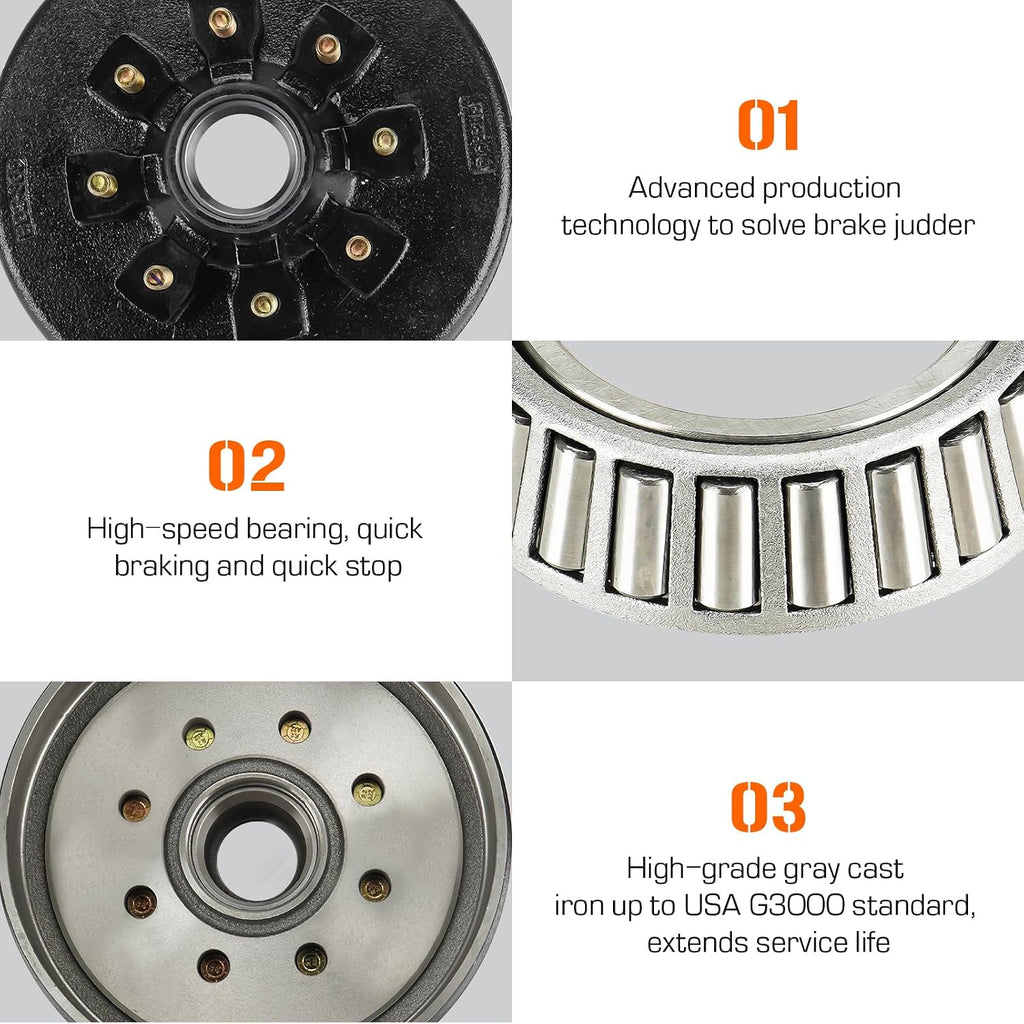 Aeagle 8 on 6.5" Bolt Circle Hub Drum Kits w/ 12" x 2" Left and Right Electric Brake for 7,000lbs Trailer Axle,Cone Bearing