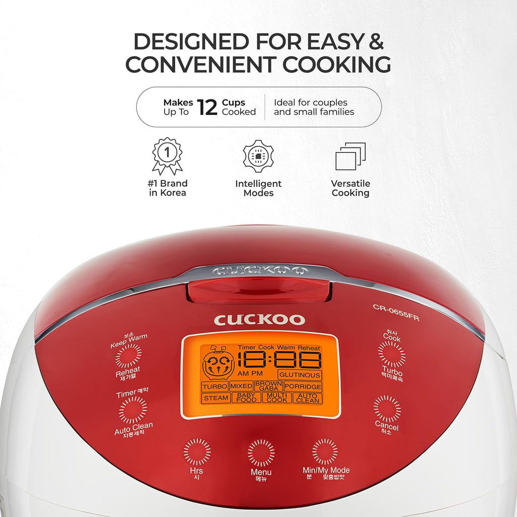 CUCKOO Micom Rice Cooker 6 Cup Uncooked / 12 Cup Cooked, Fuzzy Logic Rice Maker with Delay Timer & Keep Warm Setting, Versatile Food Steamer for