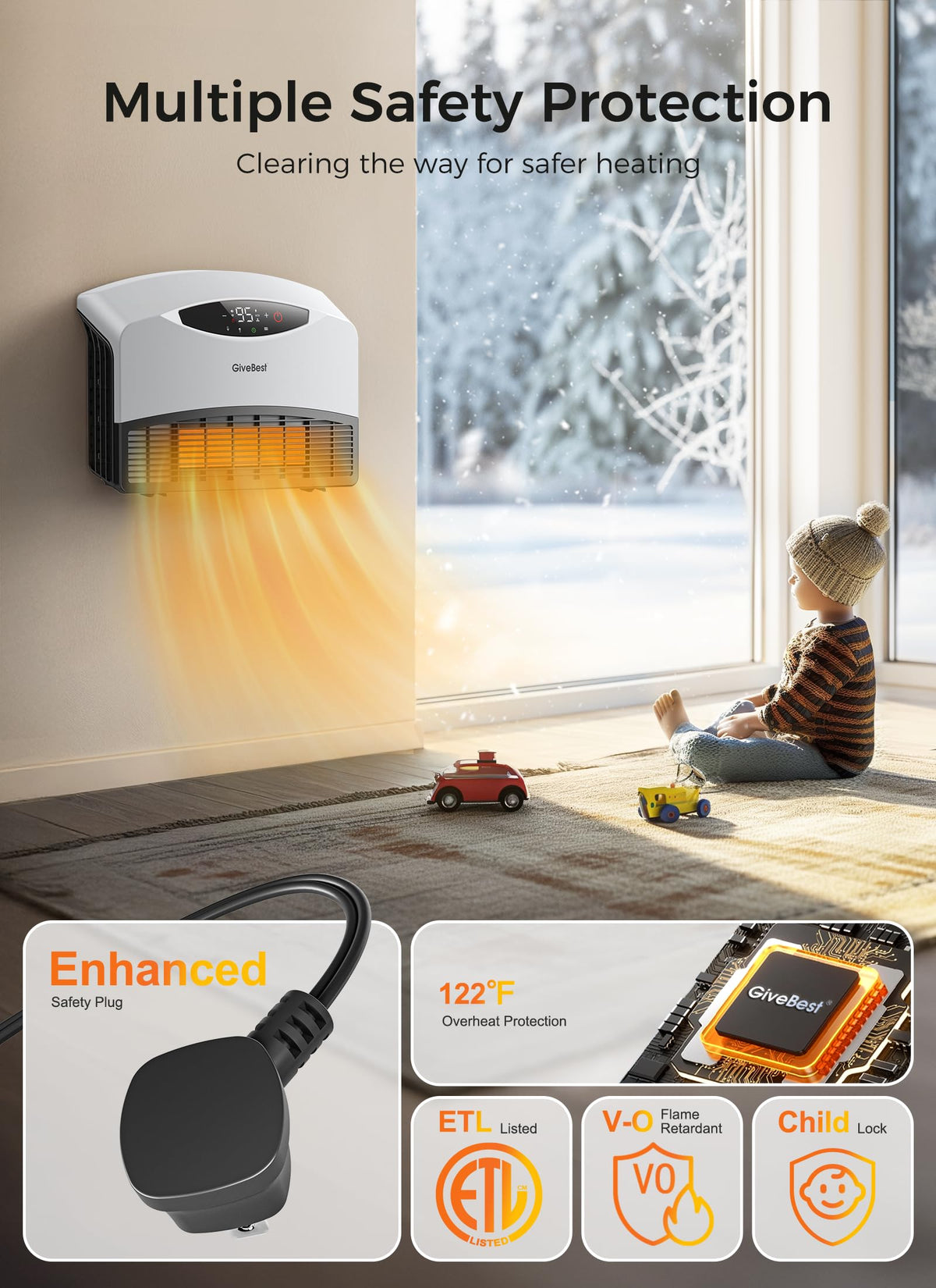 GiveBest Smart Wall Heater, 1500W Space Heaters for Indoor Use, Large Room
