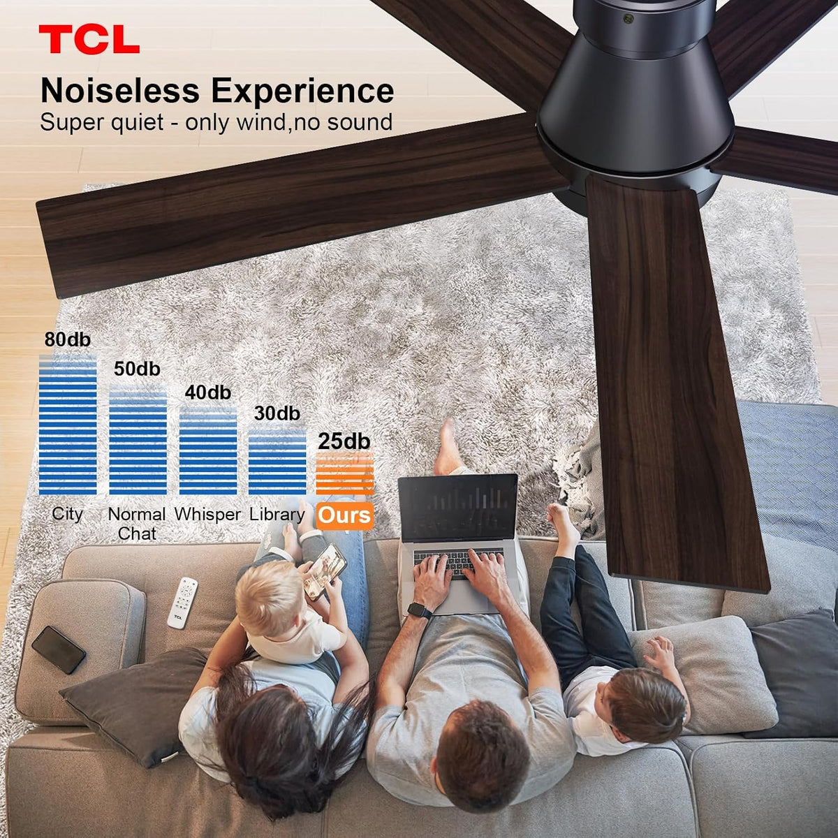 TCL 52" Black Flush Mount Ceiling Fan with Light & Remote