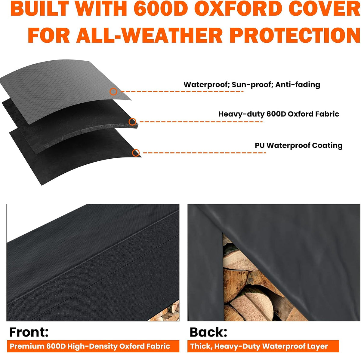 8ft Heavy Duty Firewood Rack with Waterproof Cover
