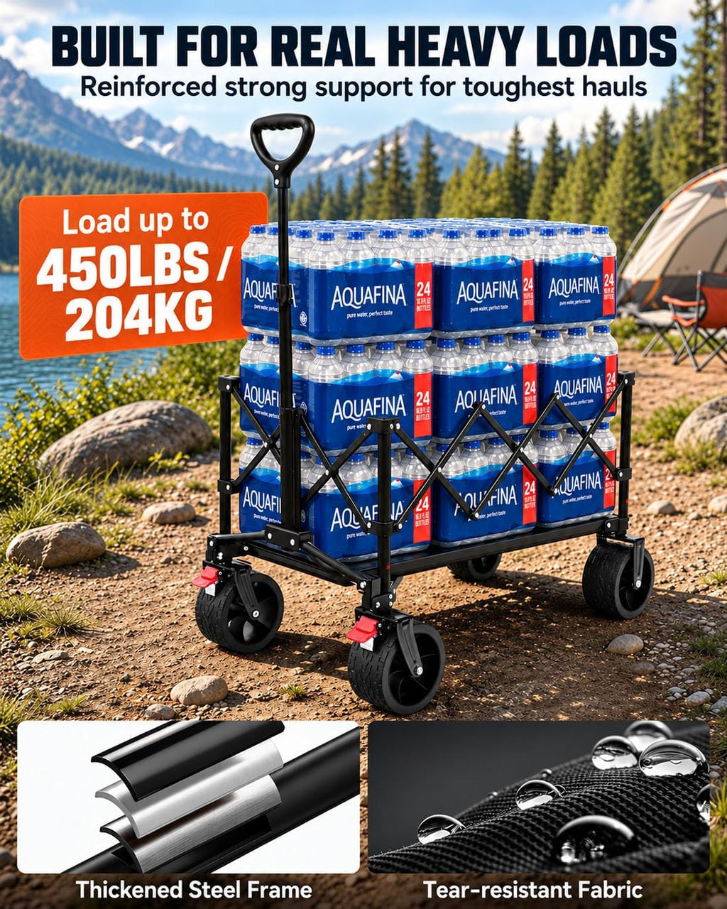 Hikenture Wagons Carts Foldable, 450 LBS Capacity Collapsible Beach Wagon