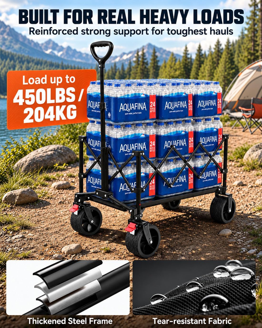 Hikenture Wagons Carts Foldable, 450 LBS Capacity Collapsible Beach Wagon