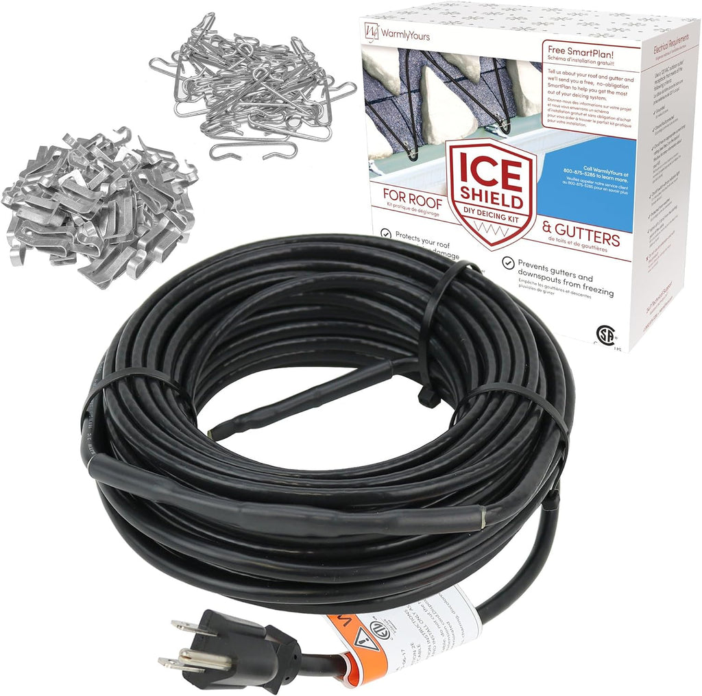 WarmlyYours Ice Shield Roof & Gutter Deicing Kit, 120 ft, 120V, Asphalt Shingles, Not for Metal or Steel Roofs
