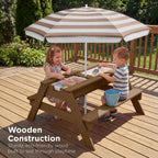 Best Choice Products Kids Picnic Table with Umbrella & Sensory Bins, Beige
