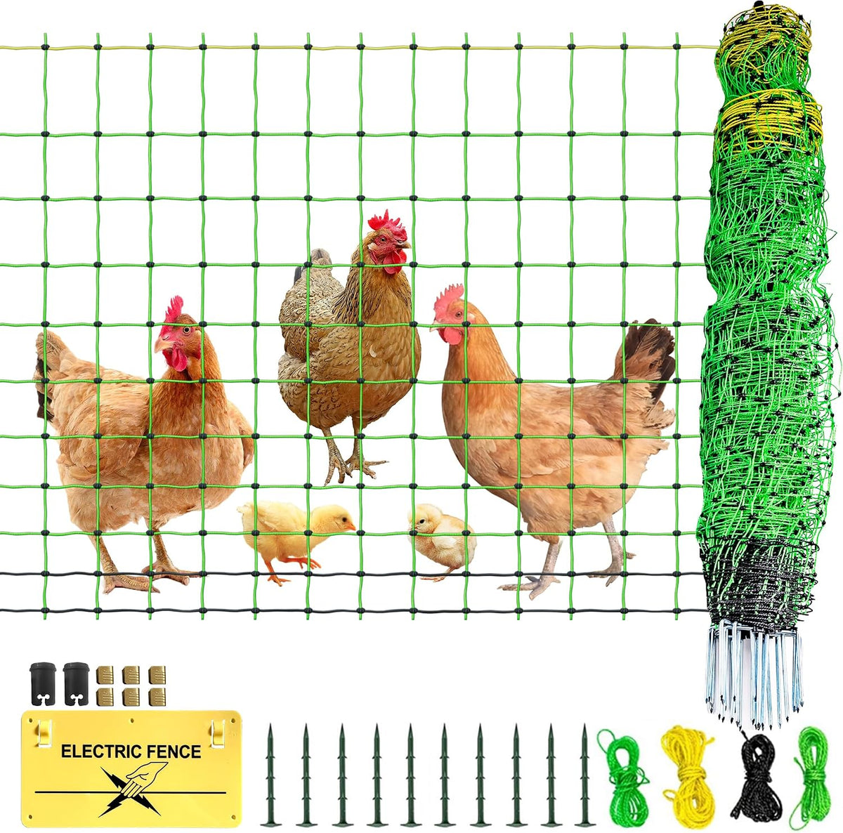 Poultry Netting Electric Fence, Portable Livestock Nets Mesh for Chickens, Ducks, Geese, Turkey, Electric Fencing for Backyards, Homesteaders, Farms