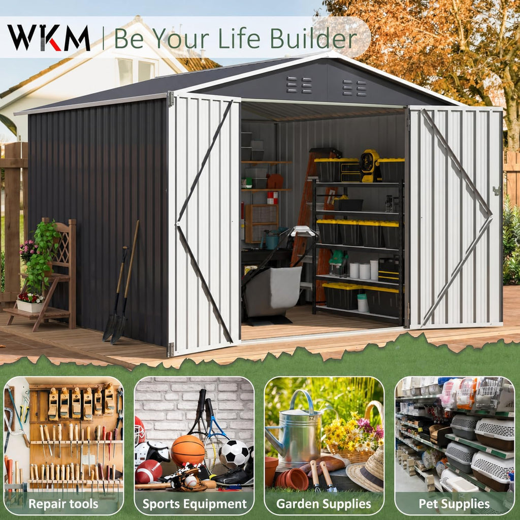 WKM 8X8 FT Outdoor Storage Shed Black