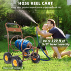 WERMAH Upgrade Hose Reel Cart, Garden Hose Cart 4 Wheels, Holds 300ft 5/8"