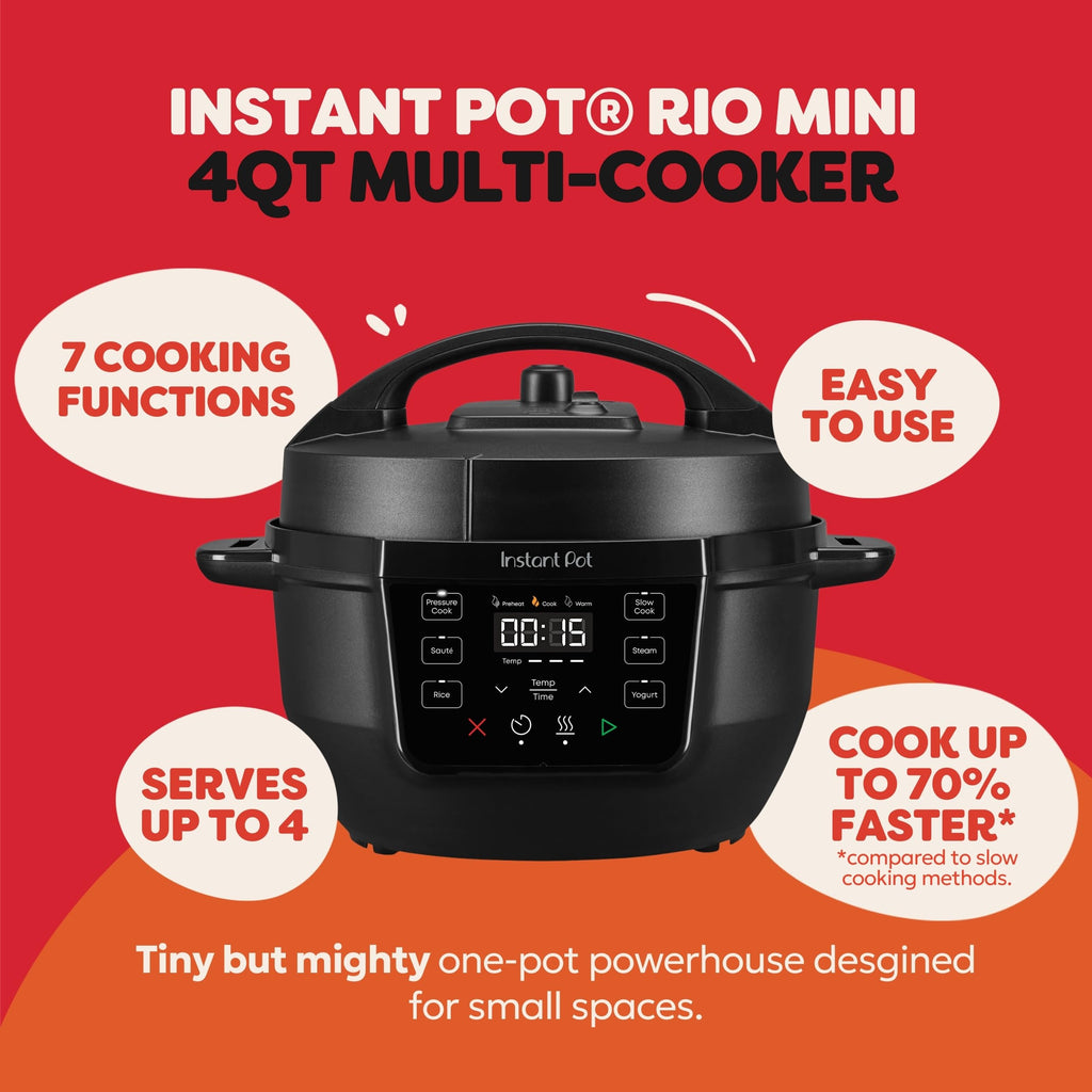 Instant Pot Rio Mini 4 Qt 7-in-1 Electric Pressure Cooker, Black