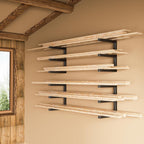 Wood Organizer and Lumber Storage Rack Wall Mount, Heavy Duty Metal Shelf with 6-Level Holds Up 1200 LBS, Indoor & Outdoor Use - Black