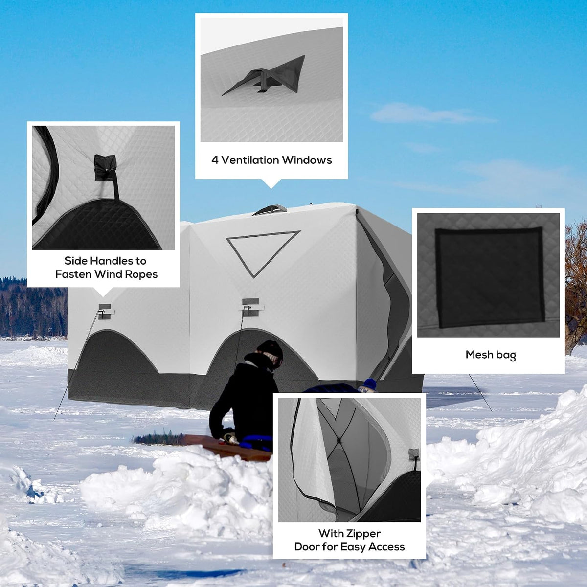 Outsunny 2/4/8 Person Pop-up Insulated Ice Fishing Tent