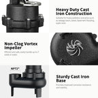 LANCHEZ 1HP 6600 GPH Submersible Sewage Pump, Heavy Duty Cast Iron Effluent Pump with Automatic Tethered Float Switch, Sump Pump for Sump Basin