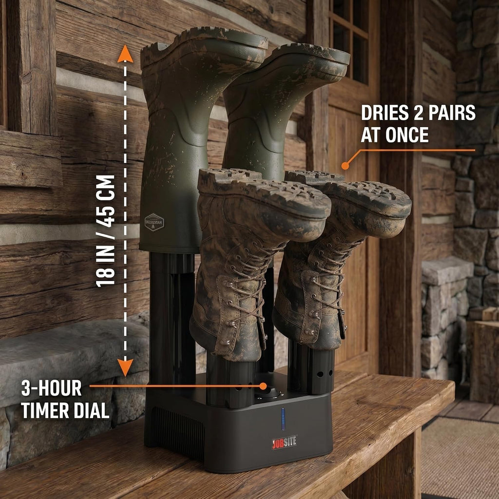 JobSite Boot Dryer - Mighty Dry with Heat Blower Fan - Fast Glove & Shoe Dryer - Helps Reduce Odor
