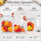 60kPa Compact Food Vacuum Sealer Kit with 30 Reusable Bags-10S/M/L