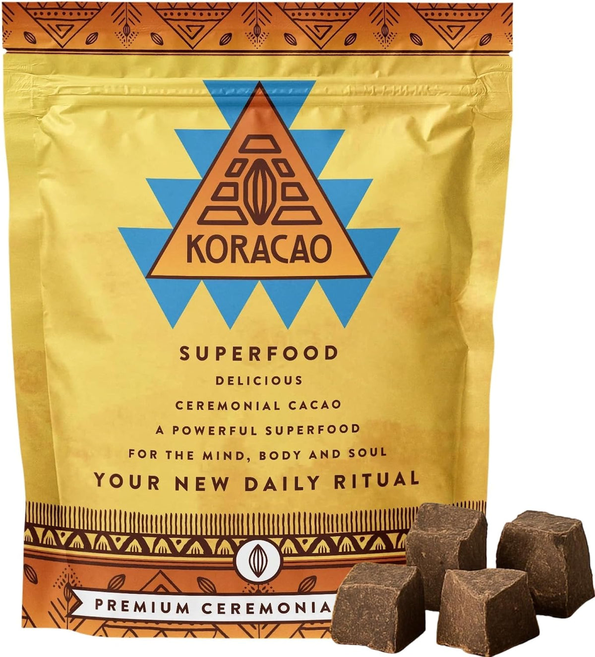 KORACAO Ceremonial Grade Cacao Chunks, 1 lb, Superfood