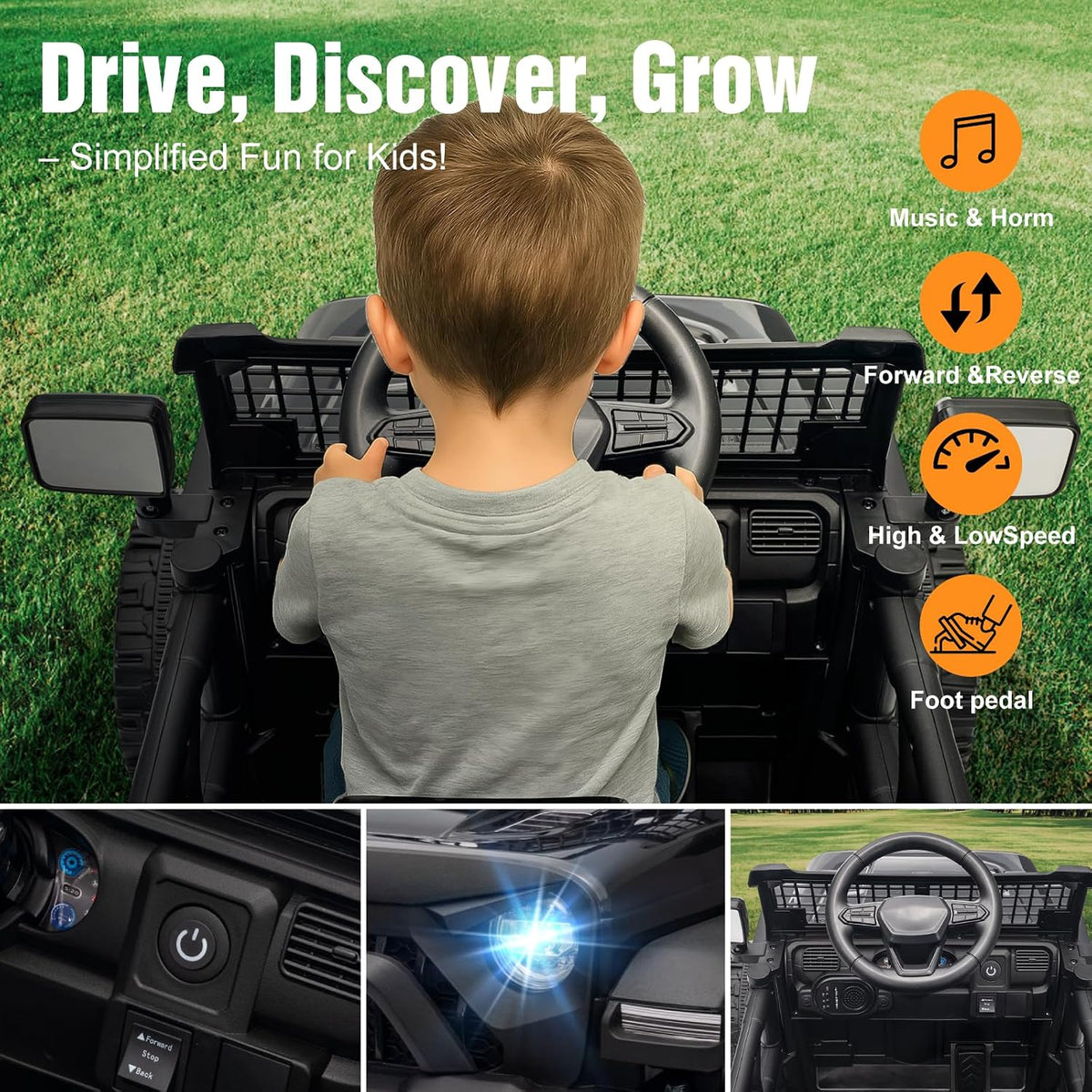 12V Ride on Toys for Kids with Parent Remote Control, Black