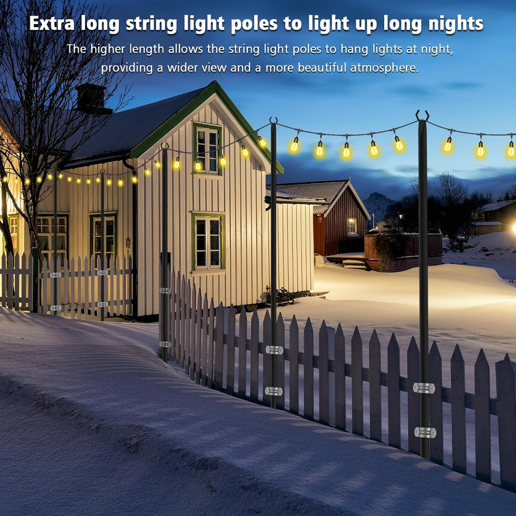 NUERPO 7 Pack String Light Poles,Metal Poles for Hanging Outdoor Light Strings,7 Pack 10 FT Light Poles Stand for Outside Garden,Patio,Wedding