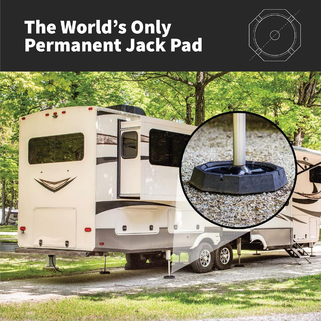 Xtra (4-Pack) | Four-Point RV Leveling System Featuring 9” Round Jack Feet | Adds 61% Additional Surface Area for Stability, 5 lbs Per Pad & 11”