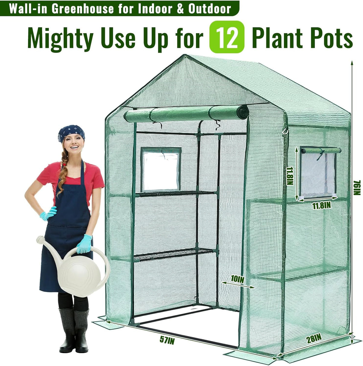 Greengro Greenhouse, 28 x 57 x 76'' Walk in Greenhouses for Outdoors Indoor