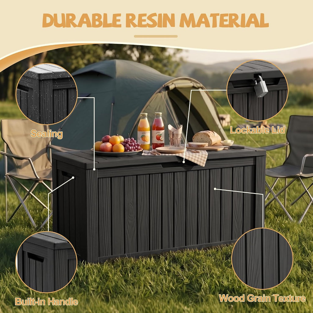 Outdoor Storage Box, 165 Gal Gen 2 Resin Deck Box w/ Gas Struts & Wheels