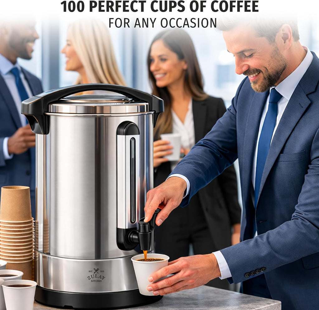 Zulay Commercial Coffee Maker, Coffee Urn 100 Cup, Large Coffee Percolator - 100 Cup Coffee Maker with Double-Wall Stainless Steel, Commercial Coffee