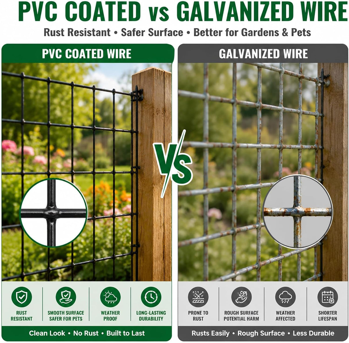PVC Coated Welded Wire Mesh 16GA 48in x 100ft, 2x3 Mesh Black Fence Roll
