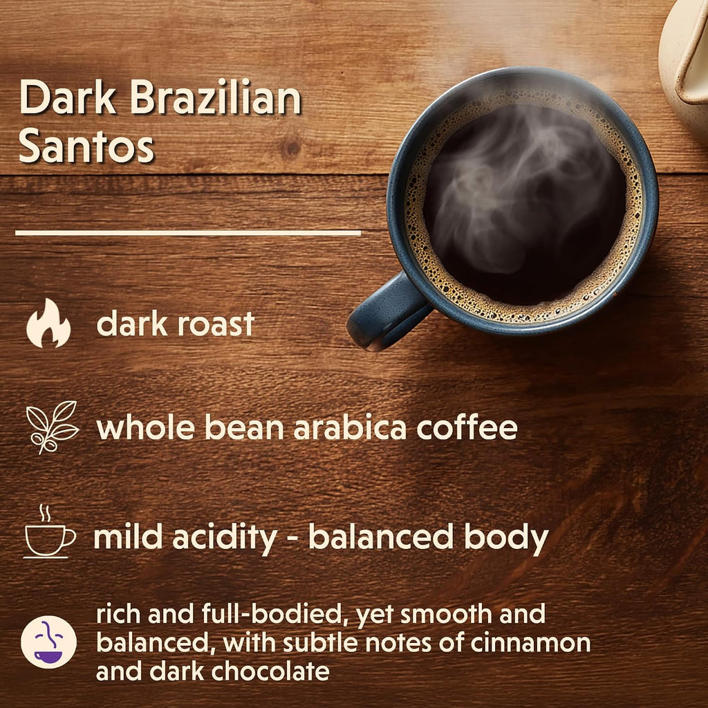 Coffee Bean Direct Dark Brazilian Santos, Whole Bean, 5lb Bag