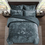 Fredsure Distressed Velvet Comforter Set, 5 Pieces Smoke Blue King, Distressed Velvet Face and Brushed Microfiber Reverse