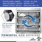 iLIVING 16" Wall Mounted Shutter Exhaust Fan, Automatic Shutter, with Thermostat and Variable Speed controller, 0.85A, 1200 CFM, 1800 SQF Coverage