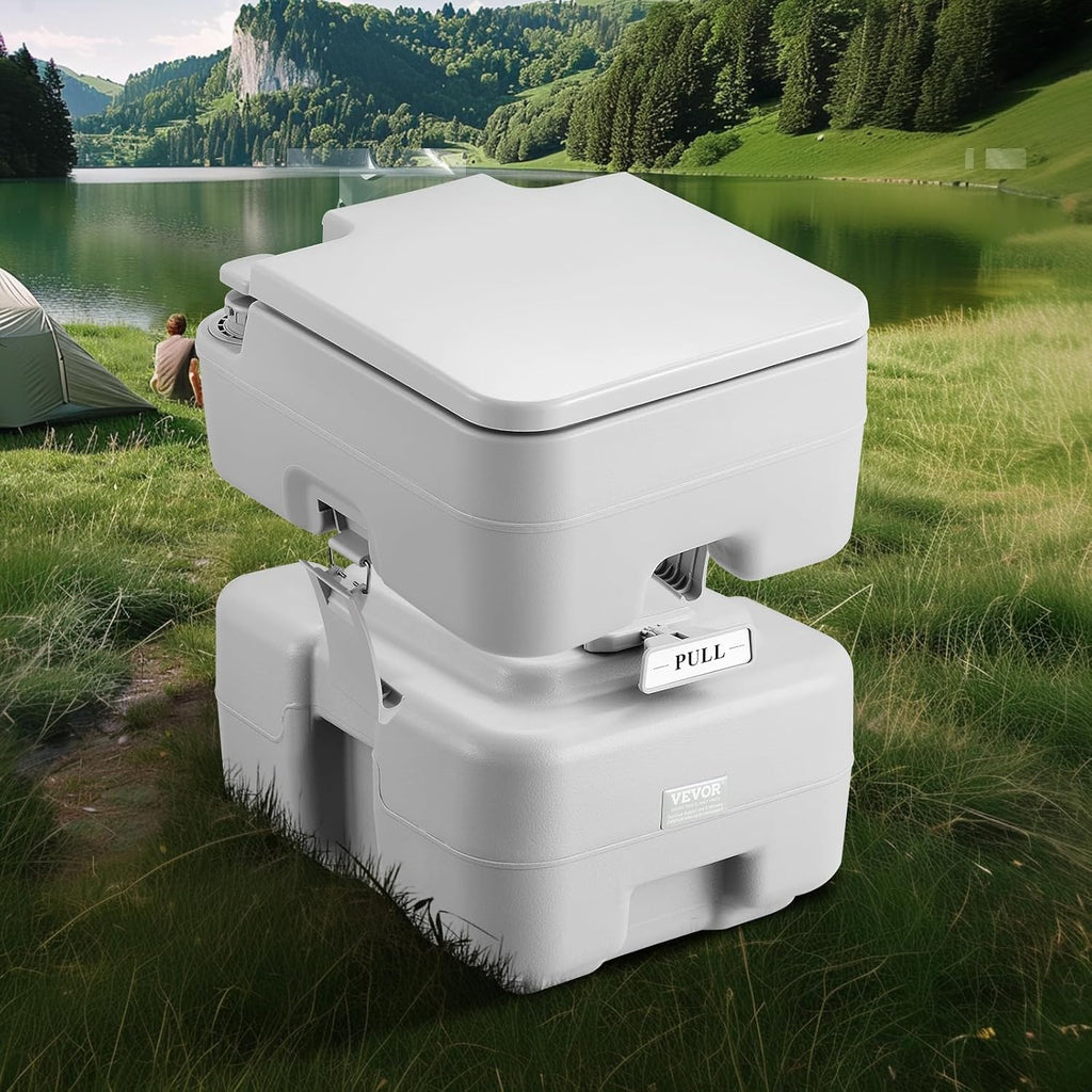 VEVOR Portable Toilet for Camping, RV Toilet with Carry Bag, 5.3 Gal Waste Tank & 3.2 Gal Flush Tank, Push-Button Pressurized Flush Commode, Leak
