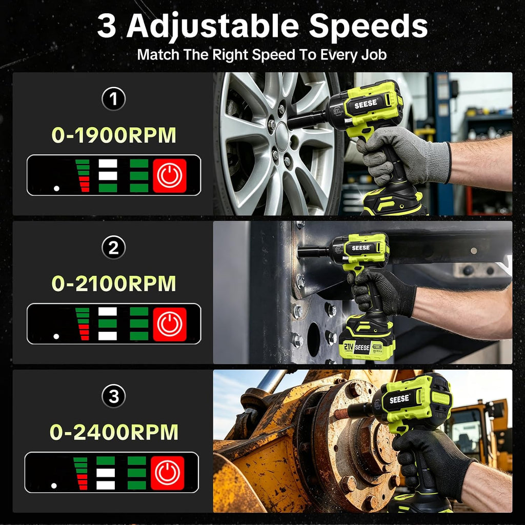 SEESE Cordless Impact Wrench Kit: 590 Ft-lbs(800N.m) 3500IPM High Torque